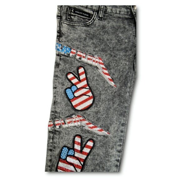 PHILIPP PLEIN Illegal Tight Club Crystal Skinny Jeans Stiletto Grey Size 26 NWT - Picture 7 of 9